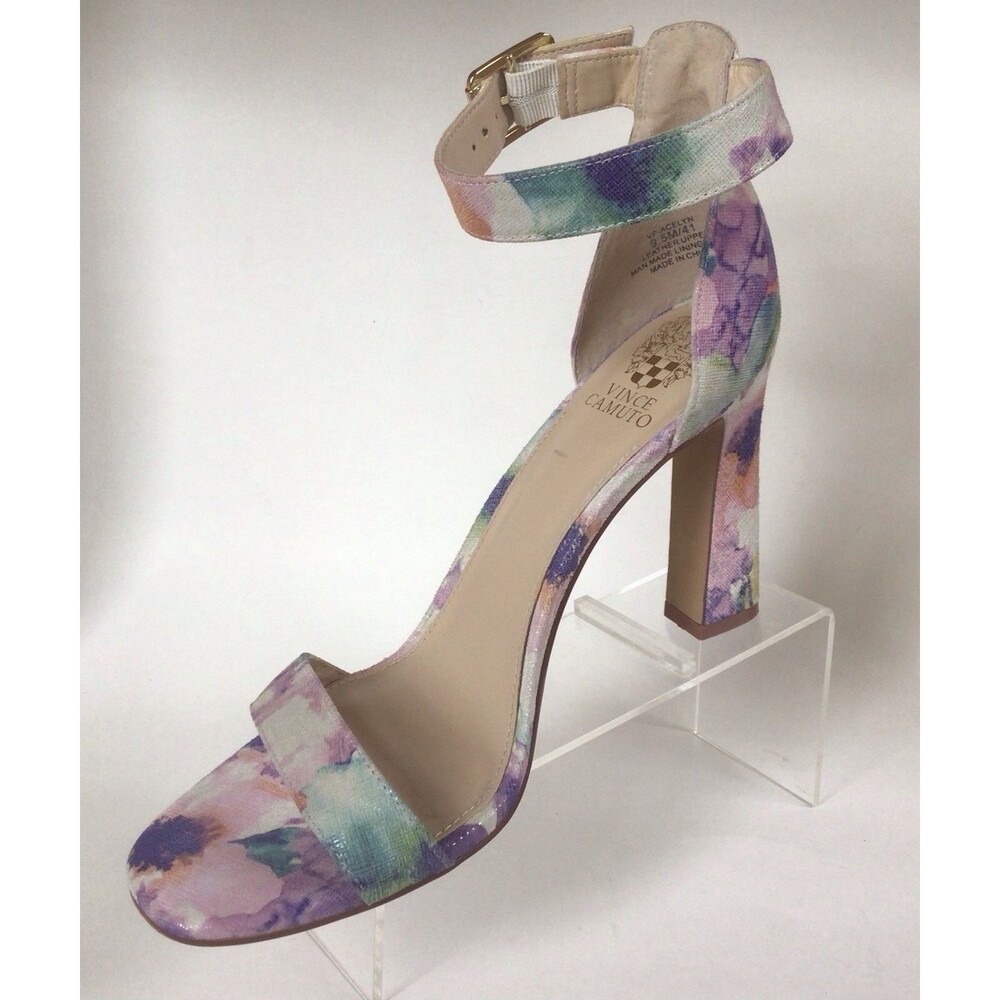 VINCE  CAMUTO Acelyn Pastel Floral Watercolor Embossed Leather Sandals Size 9.5